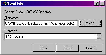Select file and chose 1K Xmodem